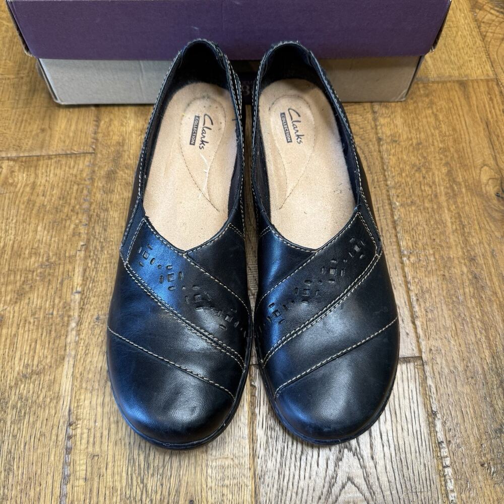 Clarks Womens Evianna Mix Slip On Loafers Black Leather Shoes Size 10 N - Picture 2 of 5